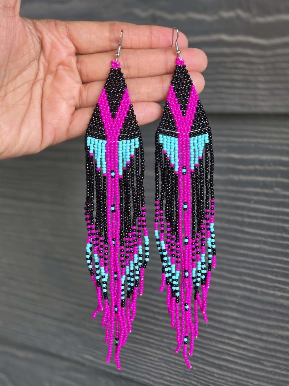 Alexis Boho Fringe Beaded Earrings Jewelry Boheme Pink Barbiecore Extra Long - Picture 3 of 3